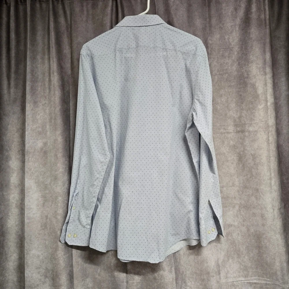 Banana‎ Republic Non-Iron Standard Fit Shirt Blue White Polka Dot Check Men's L